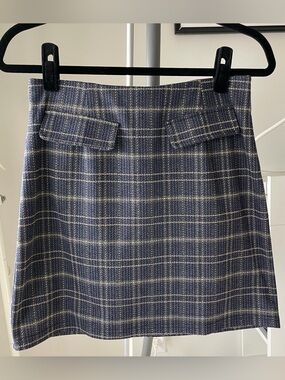 ModCloth Plaid Blue Gold Mini Skirt Medium
